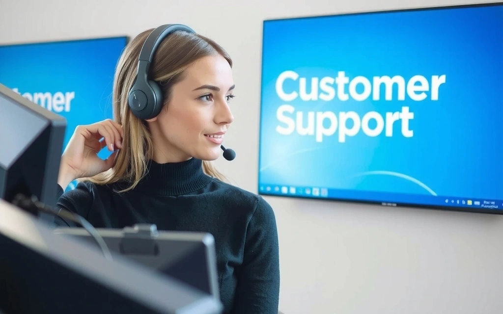 Imagine abstractă a unei interacțiuni de suport clienți, cu o persoană care discută la telefon într-un mediu modern.