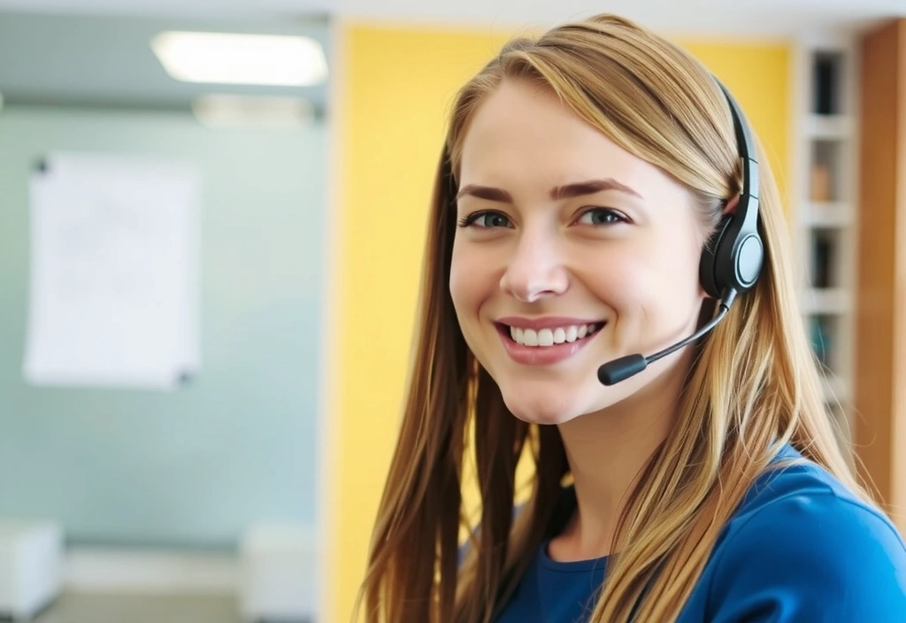 Femeie zâmbitoare discutând cu un client la telefon, reprezentând suportul Aureavitacv.